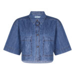 کراپ شومیز آستین کوتاه یقه برگردان زنانه آر اِن اِس مدل 112723135805 رنگ آبی روشن