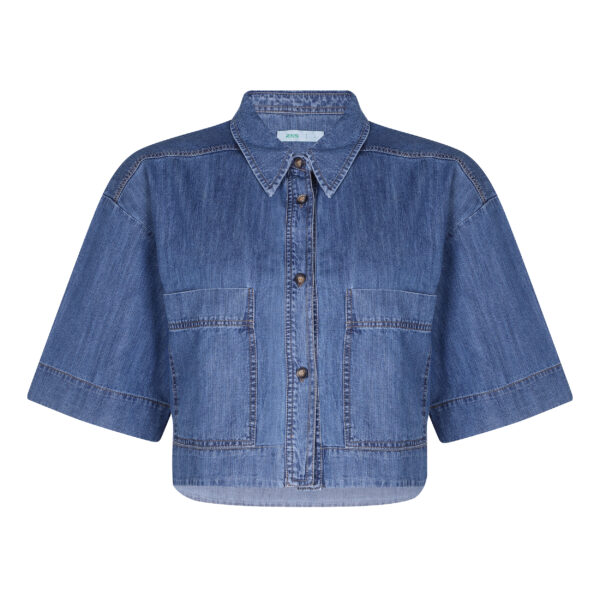 کراپ شومیز آستین کوتاه یقه برگردان زنانه آر اِن اِس مدل 112723135805 رنگ آبی روشن