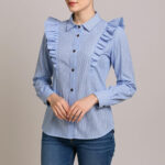 شومیز آستین بلند یقه برگردان زنانه مدل کیان رنگ آبی