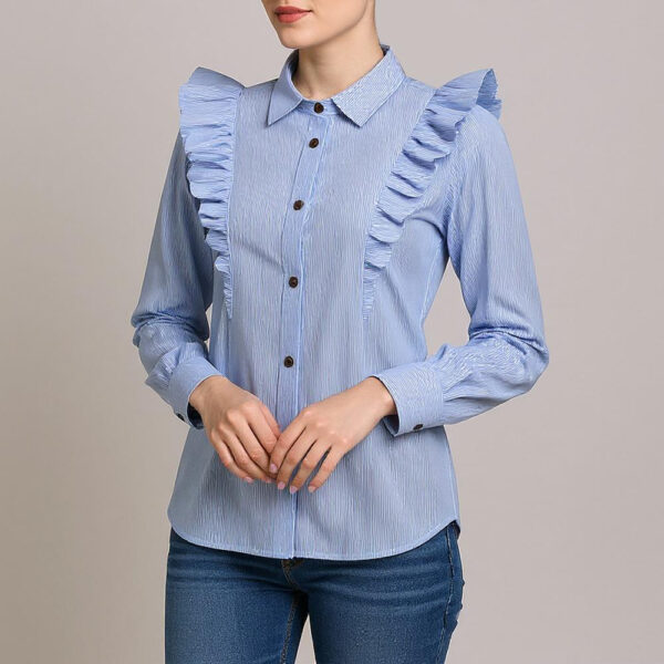 شومیز آستین بلند یقه برگردان زنانه مدل کیان رنگ آبی