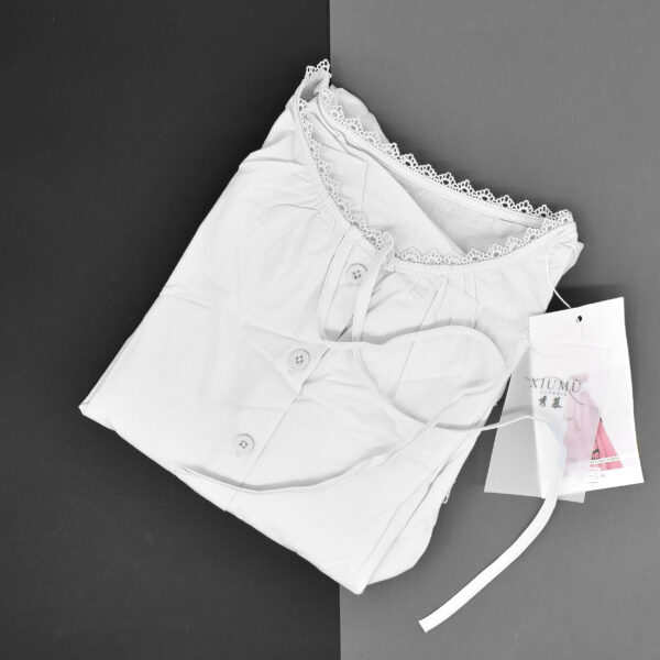 شومیز آستین بلند یقه گرد زنانه کد M5197 رنگ شیری