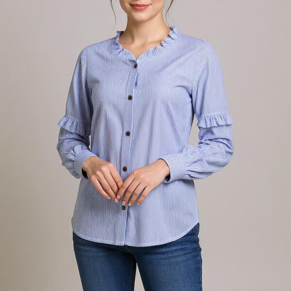 شومیز آستین بلند یقه گرد زنانه مدل غنچه رنگ آبی