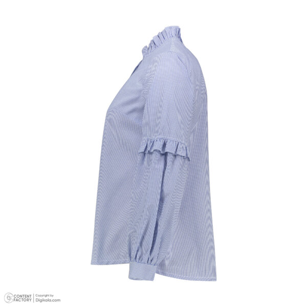شومیز آستین بلند یقه گرد زنانه مدل غنچه رنگ آبی