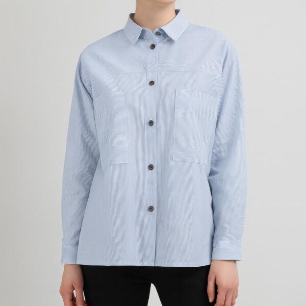 شومیز آستین بلند یقه برگردان زنانه مدل پارادایس رنگ آبی روشن