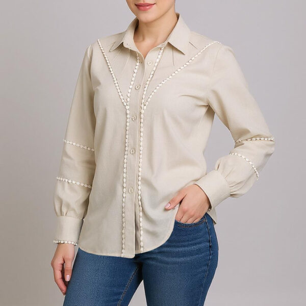 شومیز آستین بلند زنانه السانا مدل راشیدا کد 216409 رنگ شیری