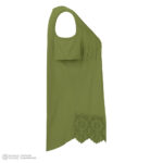 بلوز آستین کوتاه یقه هفت زنانه مدل نخی لبه گیپور رنگ سبز سدری