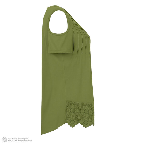 بلوز آستین کوتاه یقه هفت زنانه مدل نخی لبه گیپور رنگ سبز سدری