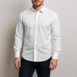 پیراهن آستین بلند یقه برگردان مردانه ابراف مدل قاپک مخفی هوفر رنگ سفید
