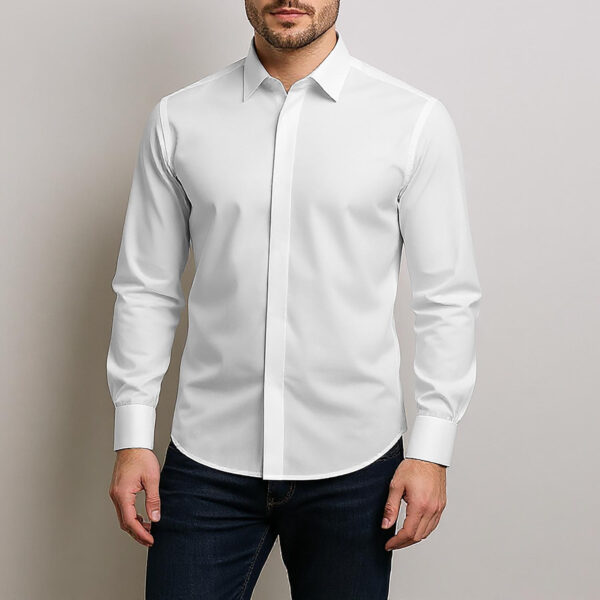 پیراهن آستین بلند یقه برگردان مردانه ابراف مدل قاپک مخفی هوفر رنگ سفید