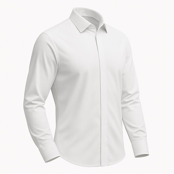 پیراهن آستین بلند یقه برگردان مردانه ابراف مدل قاپک مخفی هوفر رنگ سفید