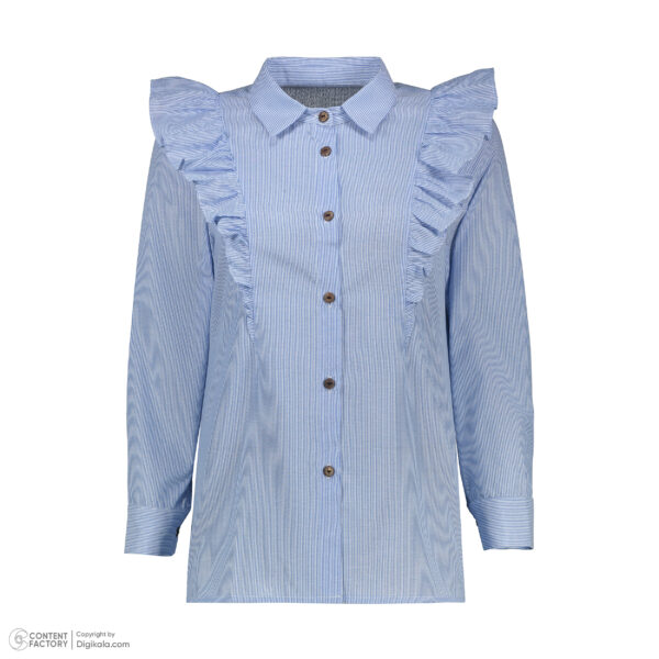 شومیز آستین بلند یقه برگردان زنانه مدل کیان رنگ آبی