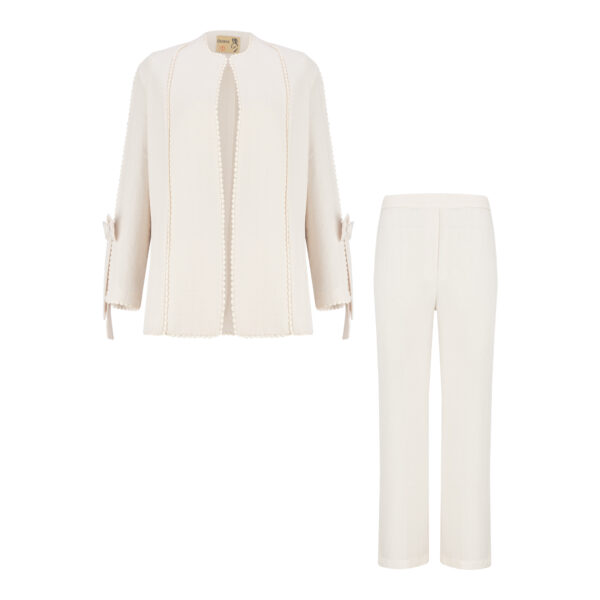 مانتو و شلوار زنانه السانا مدل فلامک کد 224209 رنگ شیری