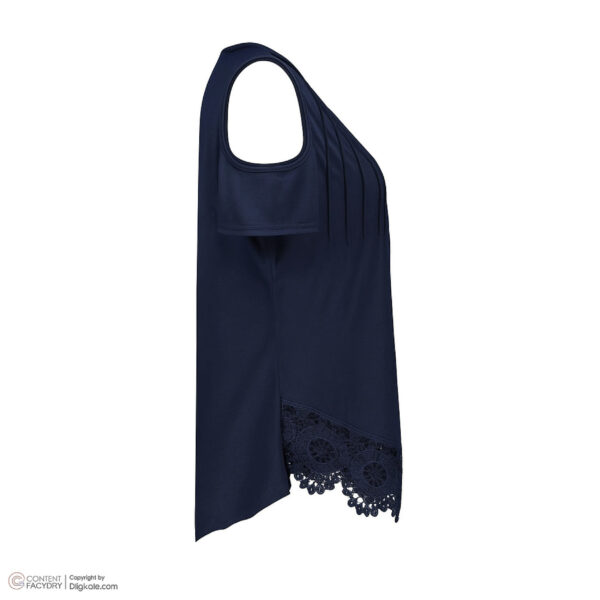 بلوز آستین کوتاه یقه هفت زنانه مدل نخی مدل لبه گیپور  رنگ سرمه‌ای