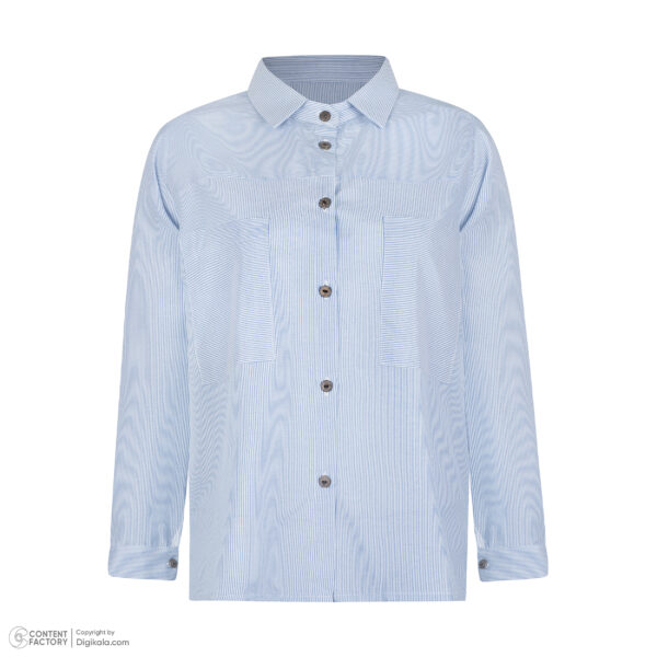 شومیز آستین بلند یقه برگردان زنانه مدل پارادایس رنگ آبی روشن