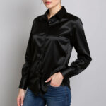 شومیز آستین بلند زنانه دکسونری مدل ساتن کد 256006702 رنگ مشکی