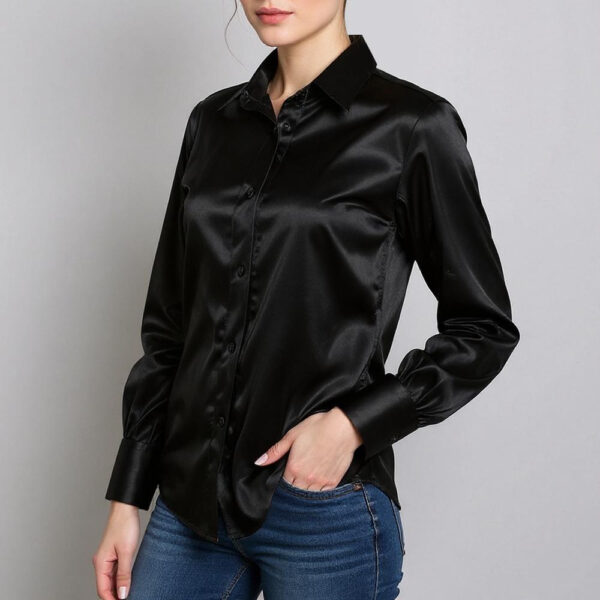 شومیز آستین بلند زنانه دکسونری مدل ساتن کد 256006702 رنگ مشکی